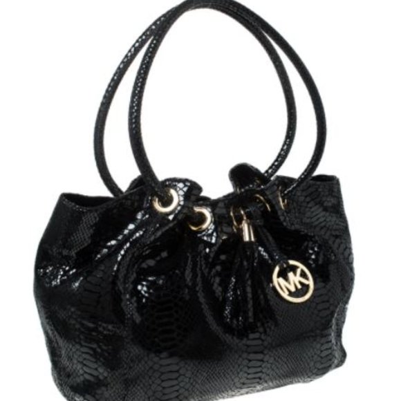 View Michael Kors Black Python Embossed Patent Leather Ring Shoulder Michael Kor - Picture 3 of 6